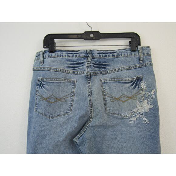 L.A. Blues Size 16 Medium Blue Denim Jeans Floral Embroidery Dazzled Bootcut - Picture 6 of 7